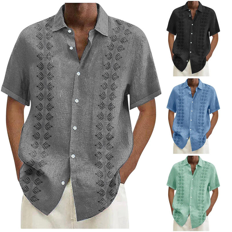 Description Picture 2 of item2024 New Short Sleeved Button Up Men Shirt Luxury Formal Half Sleeved Button Down Male Shirts Summer Lapel Men'S Shirt