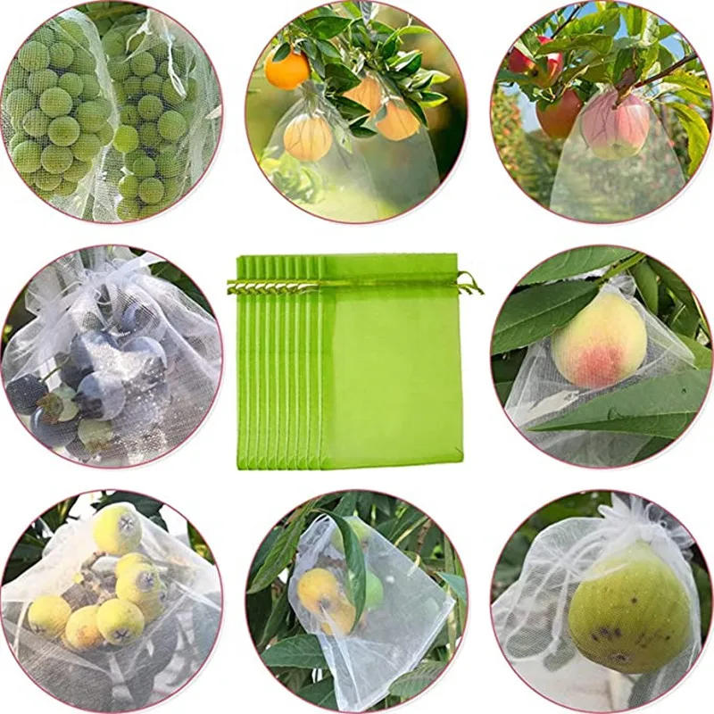 Description Picture 5 of item50/100Pcs Fruit Protection Netting Bags with Drawstring Reusable Grape Grow Bags Strawberry Cover Mesh Bags for Pest Control