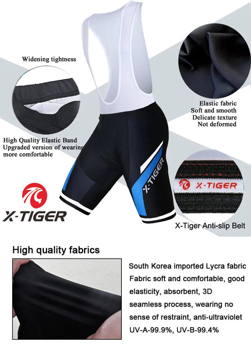 Description Picture 5 of itemX-TIGER Cycling Bib Shorts Summer Bike Breathable Polyester Sports Shorts Men's 5D Gel Padded Tights Man Lycra Bicycle Shorts