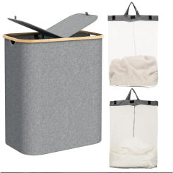 Large Dirty Clothes Basket With Lid &Detachable Inner Bag Waterproof Laundry Bag Clothes Storage Basket Foldable Laundry Basket