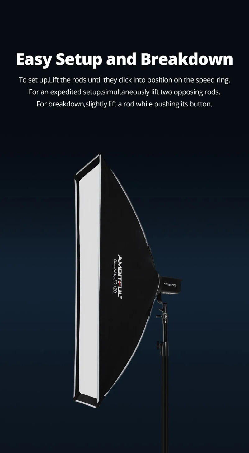 Description Picture 5 of itemAMBITFUL QS60*90CM 30120 Quickly Release Bowens Mount Strip Softbox + Honeycomb Grid Outdoor Soft Box for Studio Flash LED Light