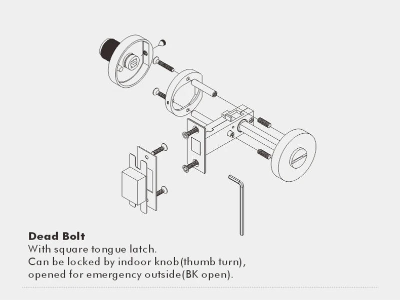 Description Picture 6 of itemDOOROOM US Standard For 2-1/8" Hole Brass Knurled Lever Privacy Door Lock Passage Set Round Rose 65mm Dummy Closet Handle