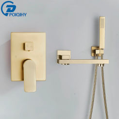 Brushed Golden Bathtub Faucet Wall Mounted Rotating Spout Bath Shower Mixer Tap Concealed Black Bathroom Tub Mixer Faucet