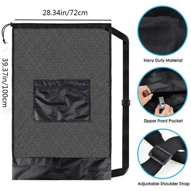 Description Picture 3 of itemLarge mesh sports bag with shoulder straps, drawstring bag for storing basketball, volleyball, baseball, and swimming equipment