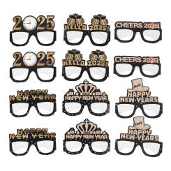 12Pcs New Years Eve Paper Glasses 2025 Paper Glasses Eye Decoration Funny Eyeglasses Cosplay Sunglasses Party Photobooth Props