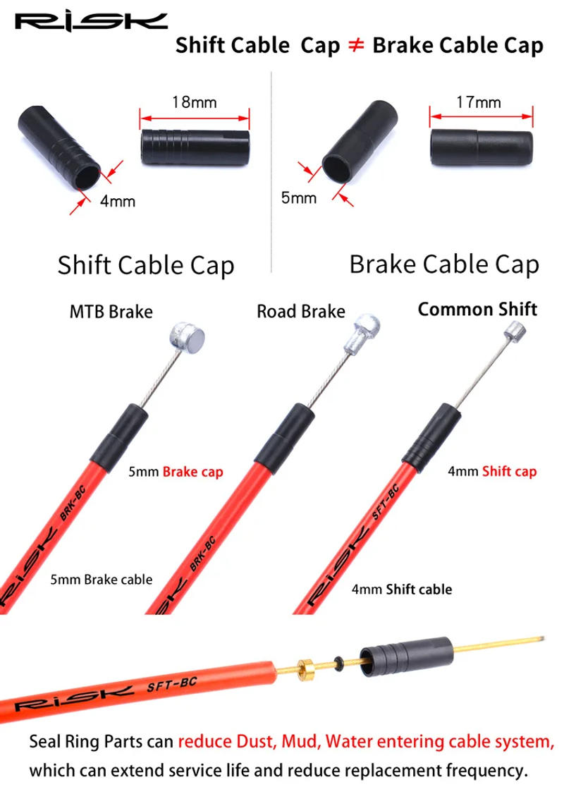 Description Picture 4 of itemRISK Plastic 4mm 5mm Bicycle Brake & Shift Cable End Caps MTB Road Bike Derailleur Cable Housing Cover Shift Brake Wire Tip Cap