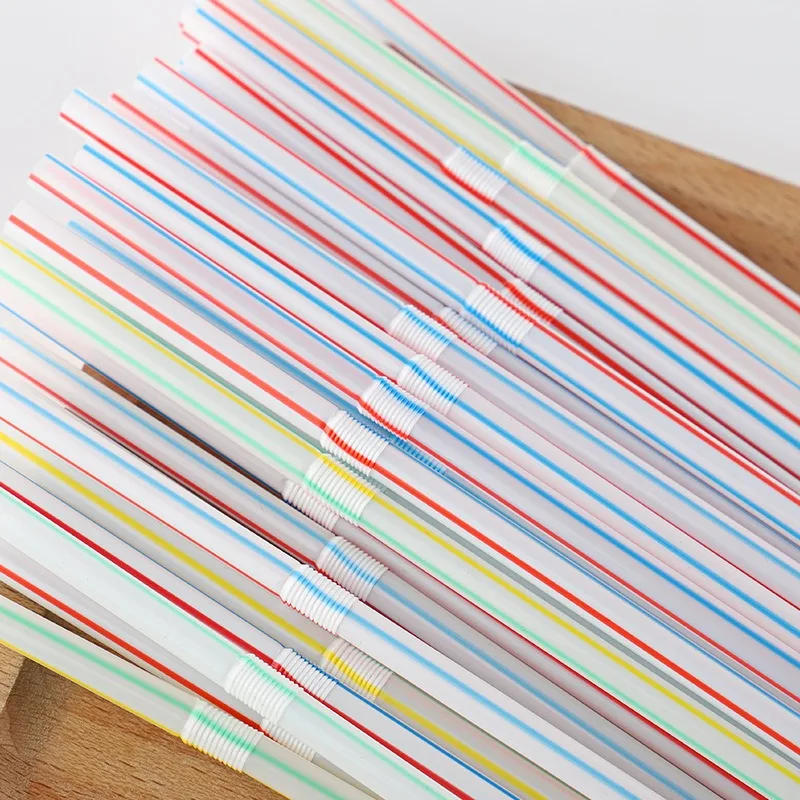 Description Picture 3 of itemMulticolor Disposable Straws Flexible Plastic Drinking Straws for Milk Tea Juice Cocktails Wedding Party Bar Kitchen Supplies