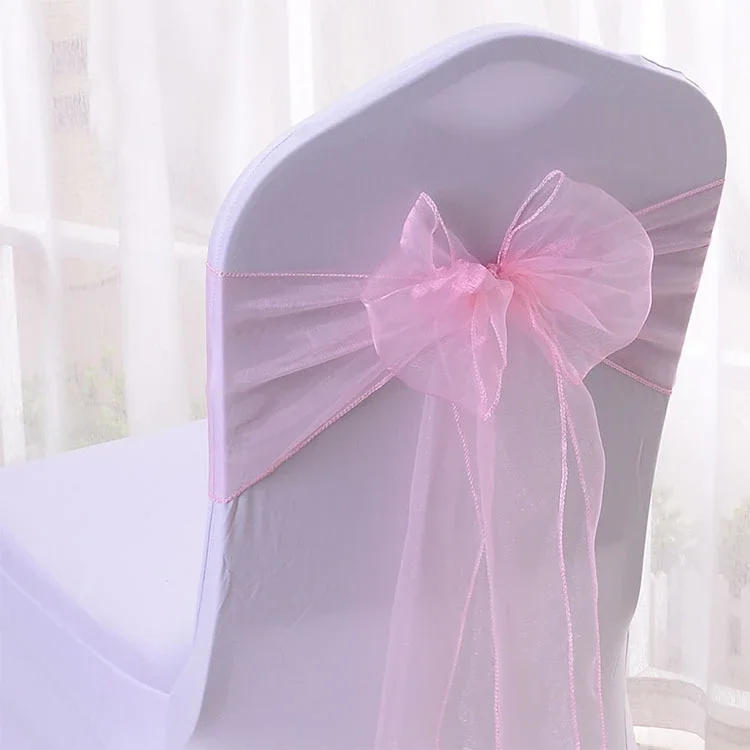 Description Picture 3 of item25pcs/lot Pink Organza Chair Sashes Wedding Chair Decoration Ribbons Ties Bow for Cover Banquet Wedding Party Event Mint Green