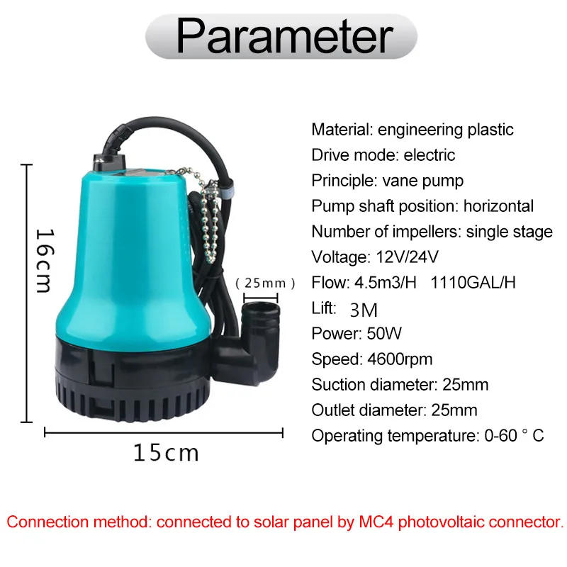 Description Picture 4 of itemMini 4500L/H DC 12V/24V Solar Agricultural Brushless Motor Water Circulation Submersible Pump Irrigation Fountain Fish Pond