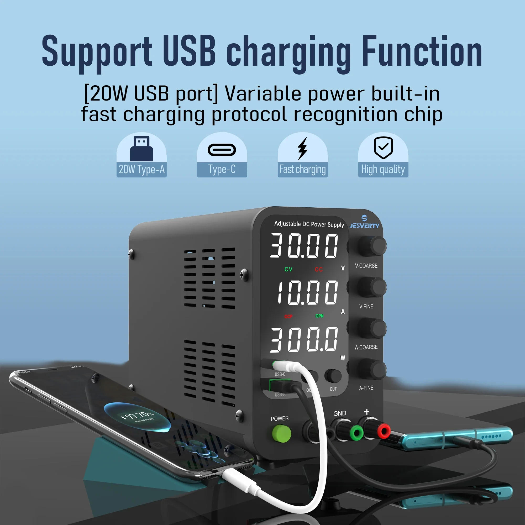 Description Picture 4 of itemAdjustable DC Power Supply 30V10A Lab Bench Power Supply Encoder Regulation Laboratory Power Supply Voltage Regulator Switch