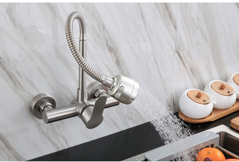 Description Picture 3 of itemKitchen Faucet 304 Stainless Steel Wall Mounted Tap Water Saving Bathroom Sink Cranes Gourmet Washbasin Mixing Switch