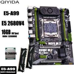 QIYIDA X99 motherboard set E5 A99 kit xeon LGA2011-3 E5 2680 V4 2*8gb=16GB 3200MHz 4 channels DDR4 SATA 3.0 nvme M.2 ATX