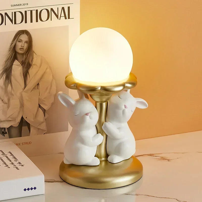 Description Picture 3 of itemNordic kawaii desk lamp Luxury Cute rabbit lamp Wedding Gift  Light Resin Art Lamps Princess Decoration girls bed room light