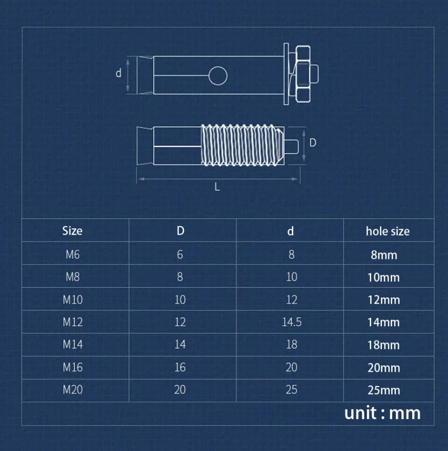 Description Picture 2 of item304 Stainless Steel Drop-in Expansion Anchor Expansion Bolt Screw