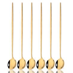 6Pcs Coffee Stirring Spoon Cutlery Set Juice Gold Tea Spoons Dinnerware Ice Cream Long Handle Scoop Tableware Kitchen Tools
