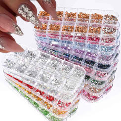 1 Box Multi-size Colorful Crystal Nail Rhinestones Flat Bottom Crystal Clear Diamond Gems DIY Nail Art Decorations Strass Stones