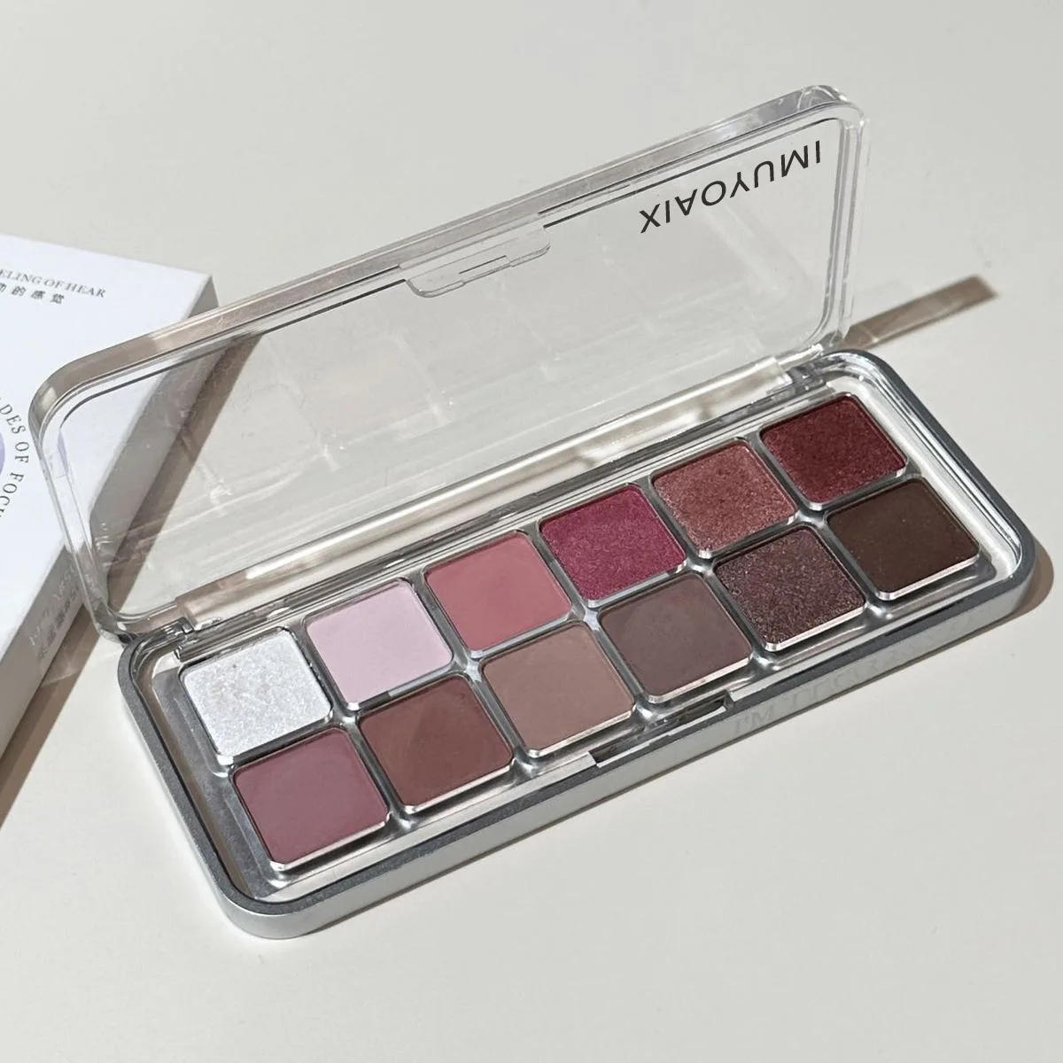 Description Picture 6 of item12 Color Eye Shadow Palette Matte Pearl Wine Red Eyeshadow Rose Brown Eyeshadow Glitter Shimmer Long-lasting Beginner Eye Makeup
