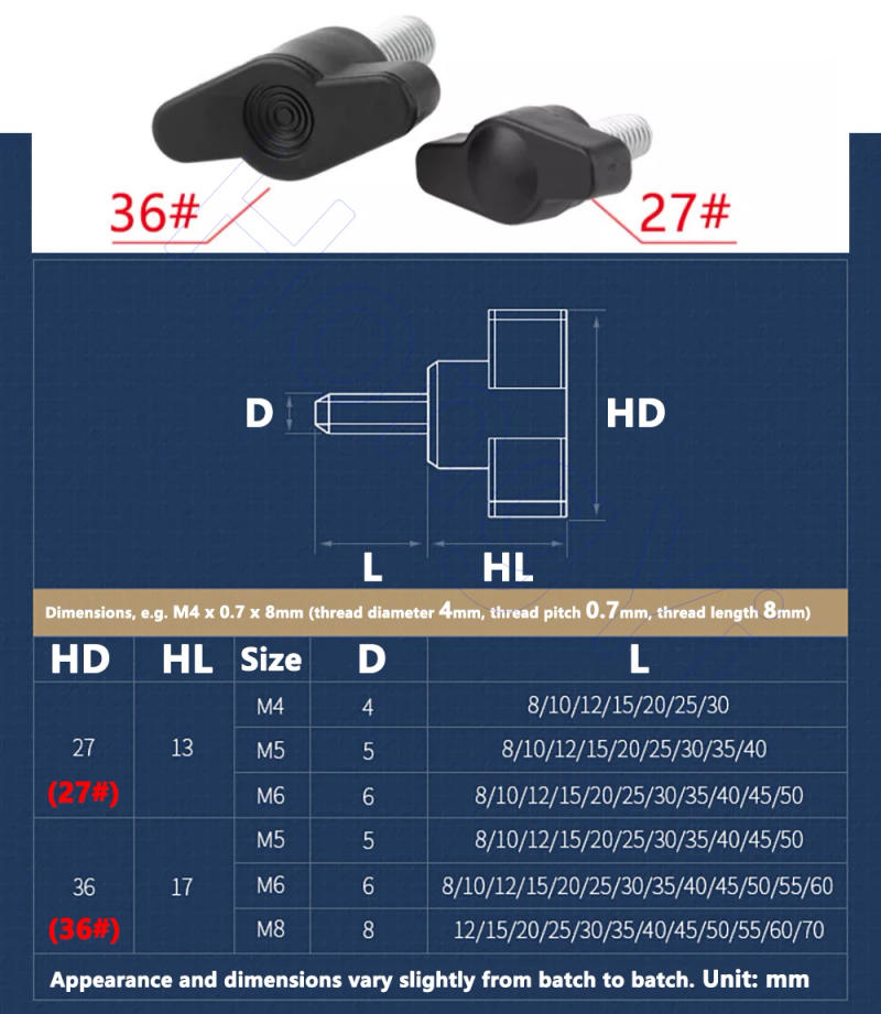 Description Picture 2 of itemM8 M6 M5 M4 Thumb Screws 304 Stainless Steel Knob Tighten Screw Plastic Head T-handle Bolt Head Dia 27mm 36mm for SLR DSLR