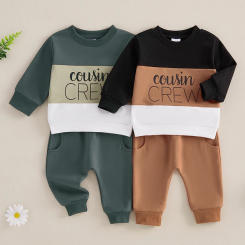 0-36months Baby Boys Pants Set Contrast Color Long Sleeve Crew Neck Letters Print Sweatshirt with Sweatpants Outfits