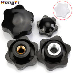 M4 M5 M6 M8 M10 M12 1/4" Plum Hand Tighten Nuts 6 Star Blind Hole Clamping Knob Black/White Plastic Thumb Nuts Screw-On Handle