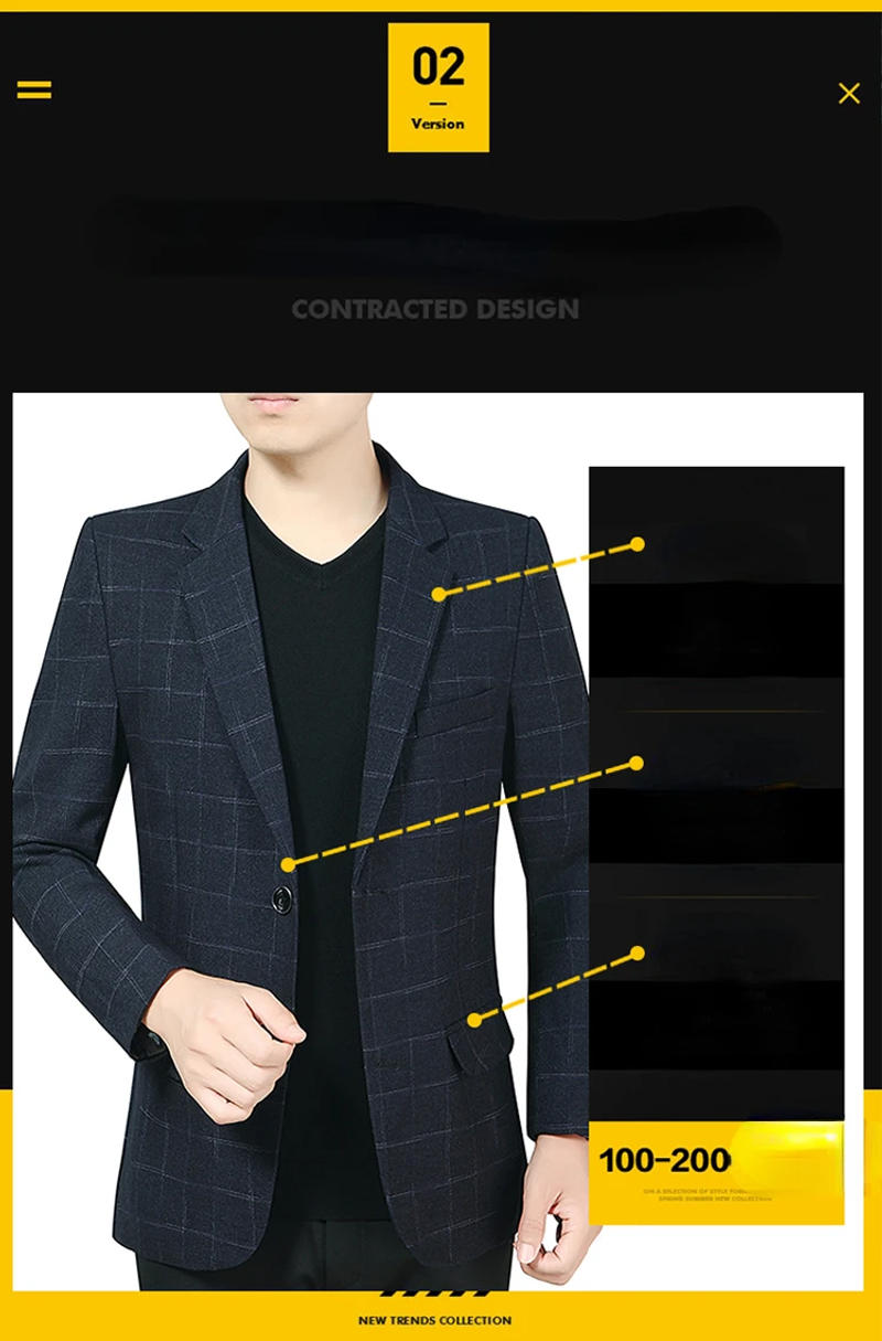 Description Picture 5 of itemNew Spring Autumn Blazers Men Slim Fit British Plaid Formal Suit Jacket Party Wedding Business Casual Blazers Male Plus Size 5XL