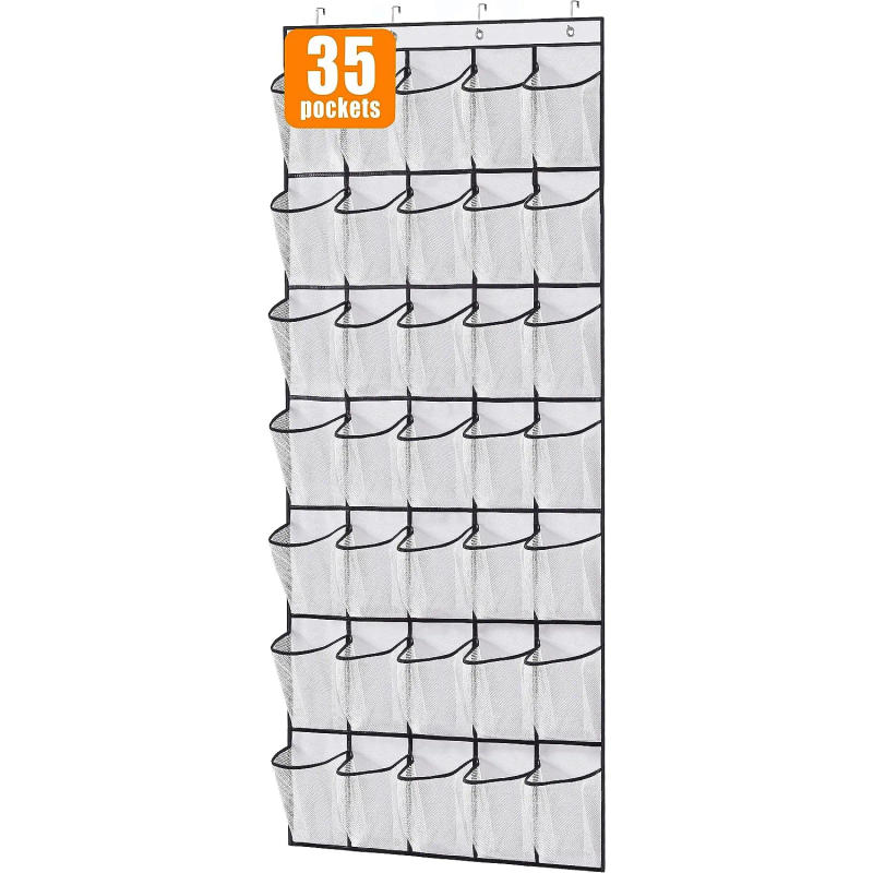 Description Picture 2 of item35 Pockets Over the Door Shoe Organizer Large Mesh Pockets With 4 Hooks Transparent Fabric Shoe Rack Storage Bag For Bedroom