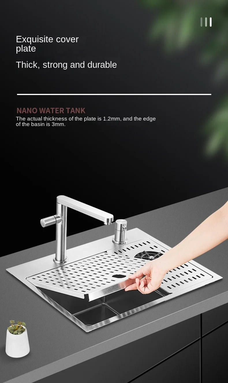 Description Picture 6 of itemBrushed Small Size Hidden Kitchen sink Single bowl Bar Stainless Steel Balcony Concealed With cup washer
