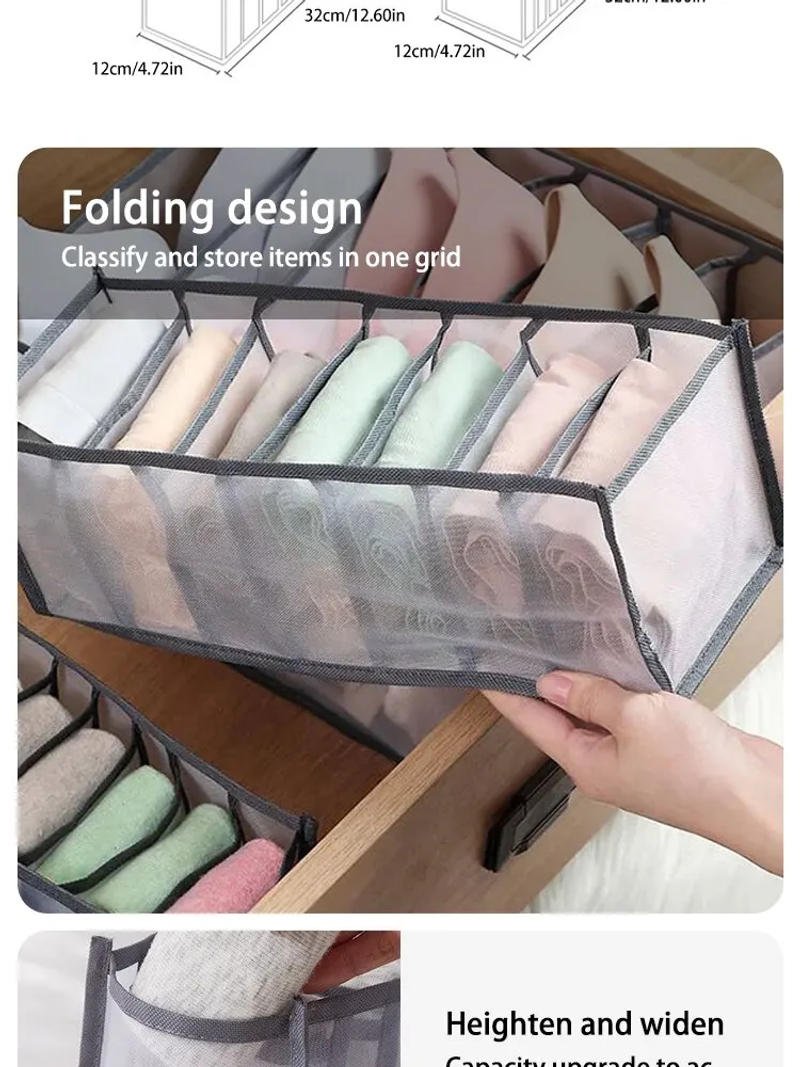 Description Picture 5 of item3 Pcs Foldable Underwear Storage Box Translucent Foldable Panty Drawer Organizer Bra Organizer Breathable Mesh Bag For Wardrobe
