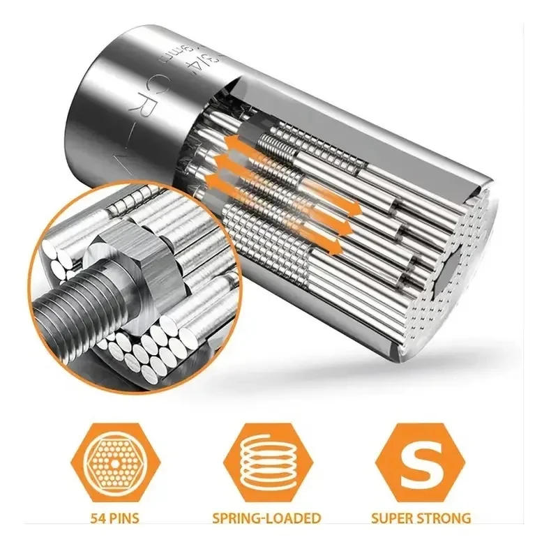 Description Picture 2 of itemUniversal Socket Wrench Head Set Sleeve Gadget 7-19mm Power Drill Adapter Spanner Key Nut Magic Grip Multi Hand Tools multitool