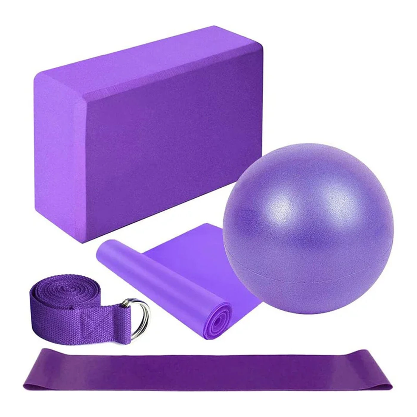 Description Picture 2 of itemYoga Starter Kit 5pcs Yoga Equipment Set With Blocks Ball Stretching Strap Resistance Loop Pilates Exercise Band Home Fitness