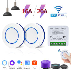 Tuya WiFi RF433Mhz Wireless On/Off Switch 16A 20A Round Button Switch Alexa Google Home Voice Control Light Bulb Controller