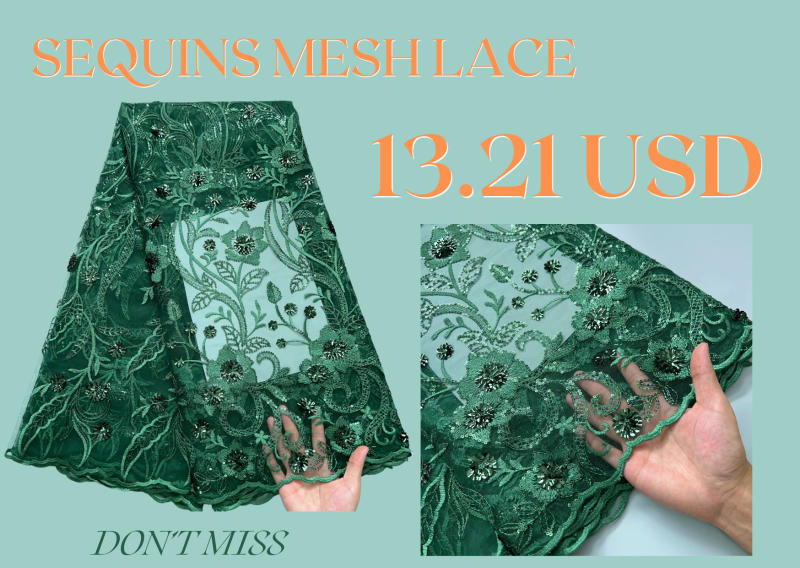 Description Picture 4 of itemSJD LACE French Mesh Lace Fabric with Sequins 2024 Newest Design African Net Lace Fabric for Women Evening Party Dresses A3501