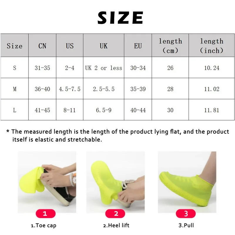 Description Picture 3 of item1 Pair Silicone WaterProof Shoe Covers S/M/L Covers Slip-resistant Rubber Rain Boot Overshoes Accessories for Outdoor Rainy Day