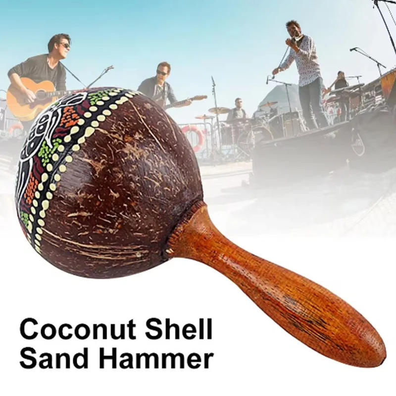 Description Picture 6 of item1pc Natural Coconut Shell Sand Hammer Shaker Hand Handmade Maracas Professional Percussion Musical Instrument For Boys And Girls