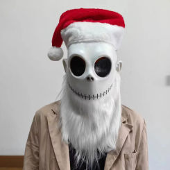 Christmas Hat Nightmare Skull Cosplay Mask Latex Adult Party Mask Props Jack Skellington Costume Ball Halloween XMAS Masks