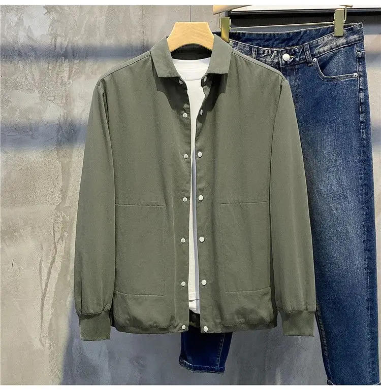 Description Picture 4 of itemSpring Fashion Men's Versatile Cotton Thin Jacket Casual Lapel Coat Solid Color Single Breasted Outwear Minimalist Jacket Shirt