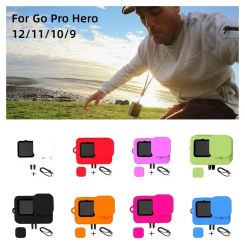 Soft Protective Case for Go Pro Hero 12/11/10/9 Universal Silicone Lens Cap Case Lanyard Set for Go Pro Sport Action Accessories