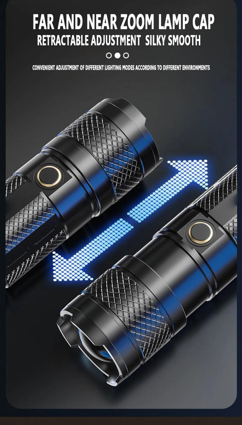 Description Picture 6 of itemPowerful Long Range LED Flashlight Camping Torch Telescopic Zoom With Tail COB Floodlight Multiple Lighting Modes