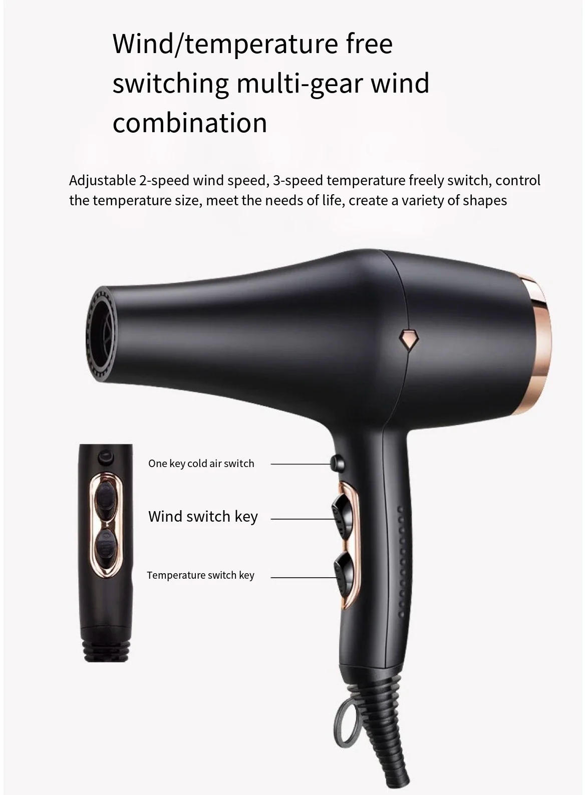 Description Picture 4 of itemProfessional 2200W High Power Hair Dryer Hair Salon Negative Ion Hair Care Blow Dryer Fast Drying Styling Tools