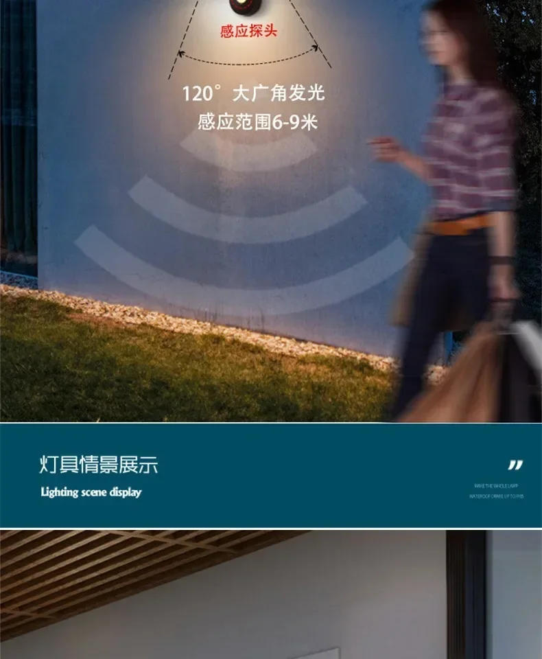 Description Picture 5 of itemLED Simple and Bright Human Body Induction Wall Lamp Outdoor Waterproof Exterior Wall Lamp Villa Garden Balcony Terrace Lamp