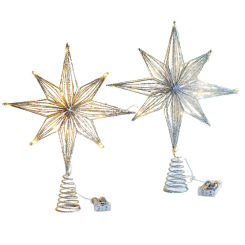 New Christmas Tree Toppers Star with LED String Lights Ornament for Home Decorations