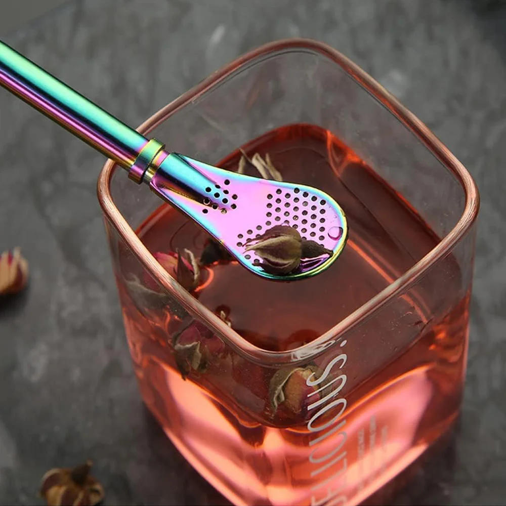 Description Picture 5 of item1-10Pcs 304 Stainless Steel Drinking Straw Spoon Tea Filter Reusable Bombilla Gourd Cocktail Straw Spoon Coffee Bar Accessory