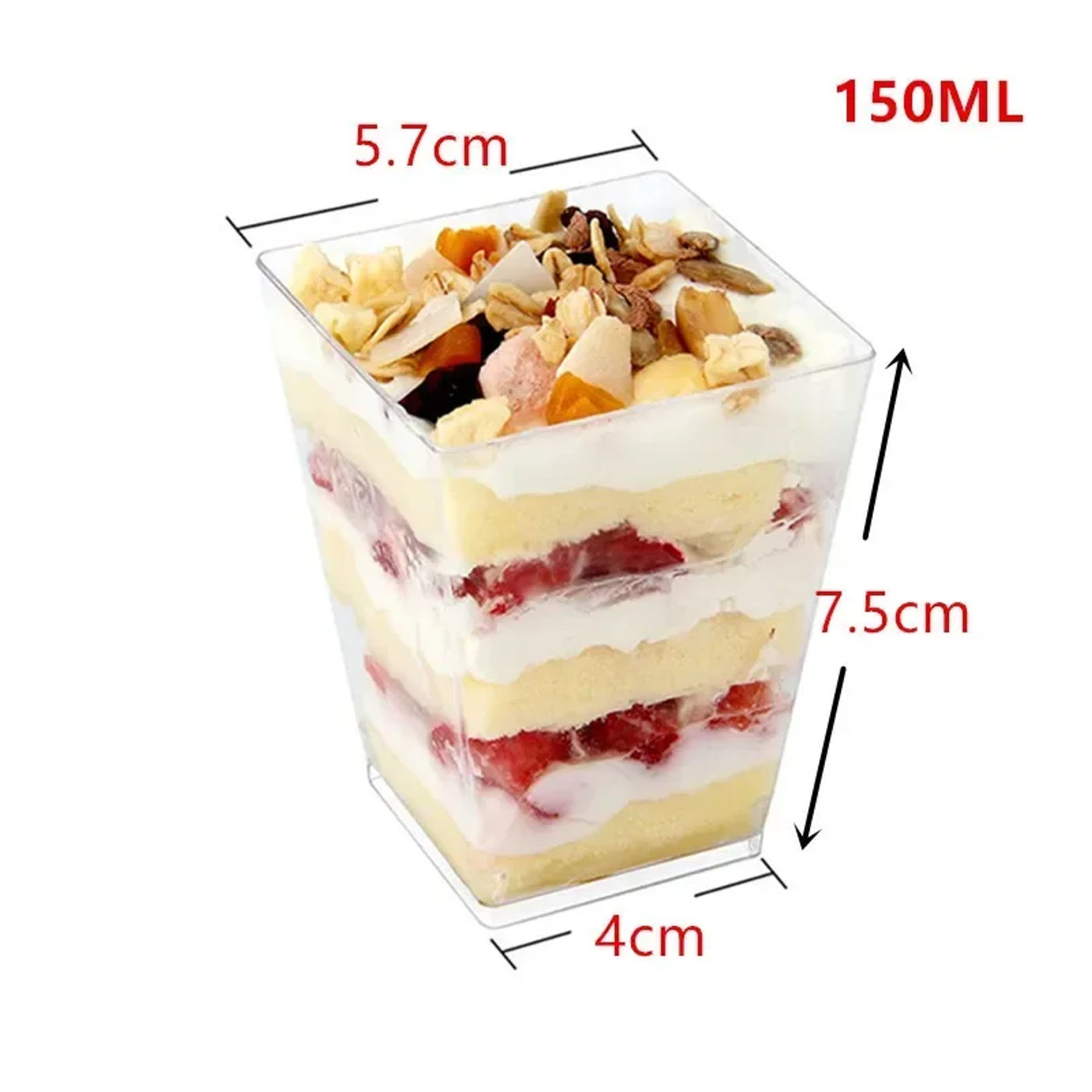 Description Picture 3 of itemDisposable plastic mousse cups clear ladder square pudding jelly cups rigid dessert stand wood bran yoghurt airline cups 10/20pc