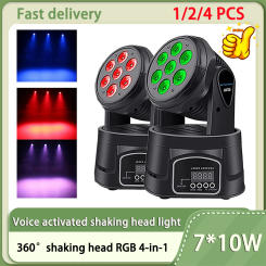 1/2/4PC 7*12W Mobile Head Stage Lights RGBW 4 in1 DMX512 Professional DJ Disco Lamp Party Stage Environment Voice Control Light
