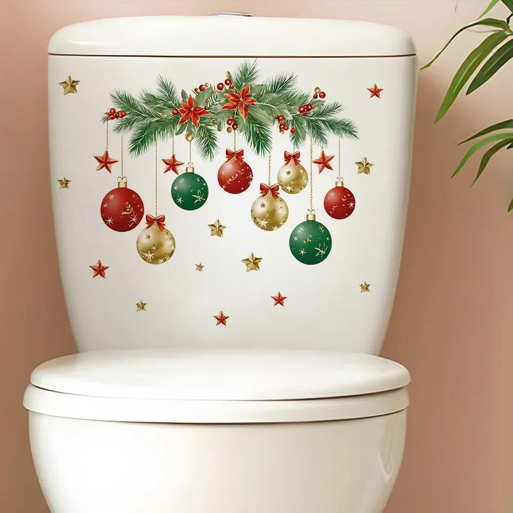 Description Picture 2 of itemChristmas Hanging Ball Toilet Stickers Xmas Star Balls Sticker Merry Christmas Home Toilet Decor Stickers Happy New Year 2025