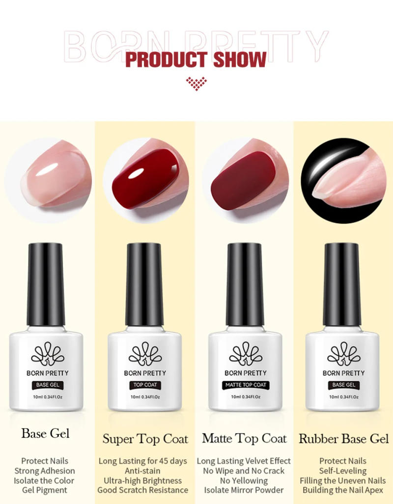 Description Picture 4 of itemBORN PRETTY 10ml Function Gel Base Gel Top Coat Rubber Gel Reinforcement Gel for Nails Tools Soak Off UV LED Nail Varnish