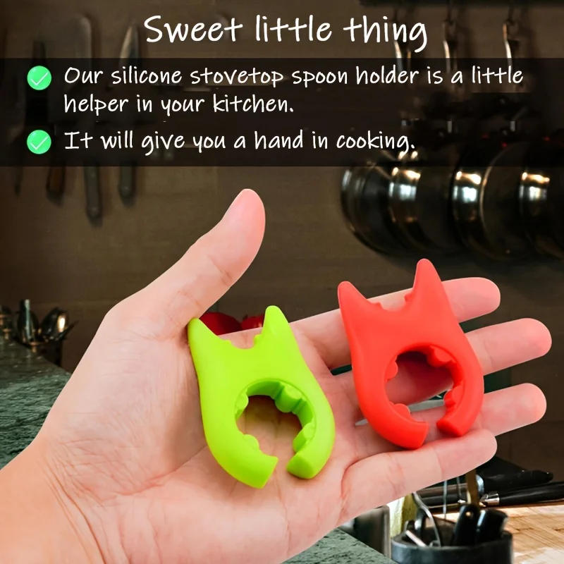 Description Picture 2 of item3pcs Silicone Brush Holder, Heat Resistant Pot Clip Spoon Bottom, Flexible Kitchen Cooking Spoon Pot Clip Holder