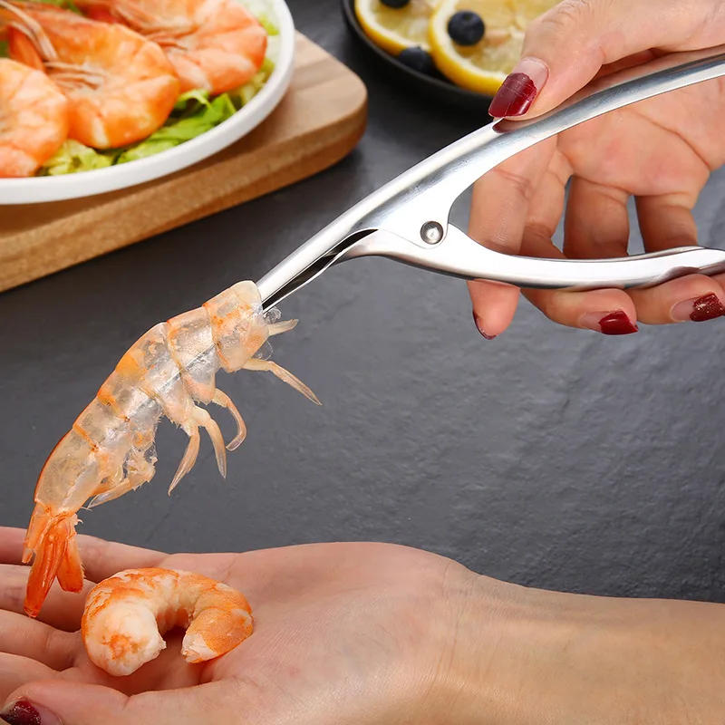 Description Picture 2 of item2pcs Stainless Steel Seafood Tools Shrimp Peeler Prawn Line Cutter Cleaning Shrimp Line Cutter Shell Remover Kitchen Accessories