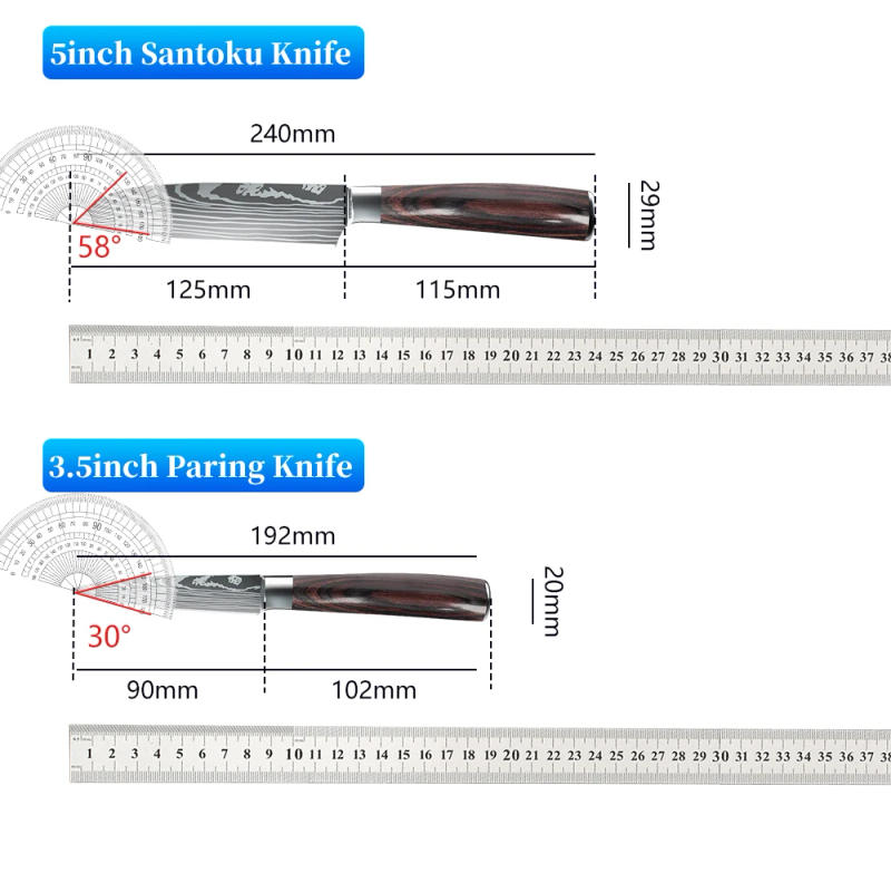 Description Picture 6 of itemHigh Carbon Stainless Steel Kitchen Knife Set, Japanese Damascus Pattern, Professional Chef Knife, Cleaver Knives, 1-10Pcs