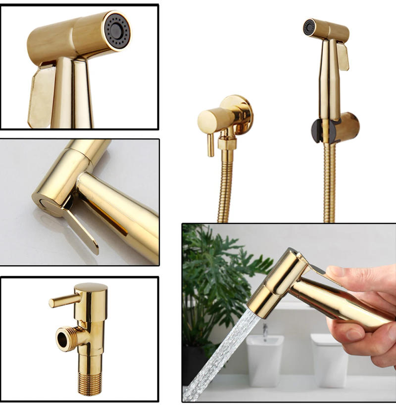 Description Picture 2 of itemMonite Bathroom Handheld Bidet Spraye Faucet Set Dual Handle Golden Wall Mounted Toilet Self Cleaning Shower Head Tap
